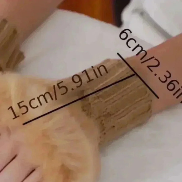 Women's Brown Fur Plush Knit Fingerless Gloves - Picture 3 of 3